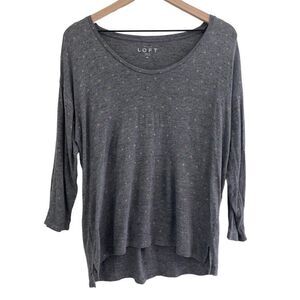 Loft Medium Gray Lightweight 3/4 Sleeve Shirt Metallic Polka Dot Top